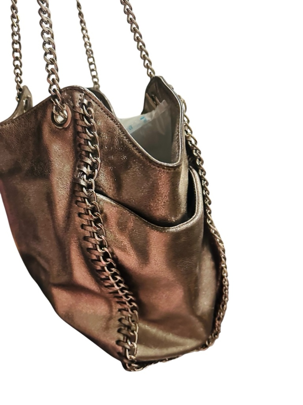 Michael Kors Metallic Silver Leather Shoulder Tote with Tassel - Picture 12 of 17